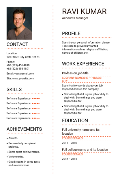 resume writing for accounts manager truecv